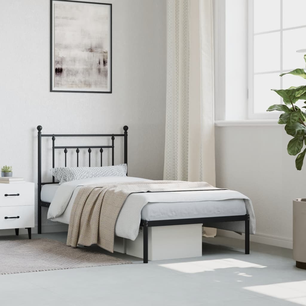 Cadre de lit métal sans matelas avec tête de lit noir 90x190 cm - XIOS