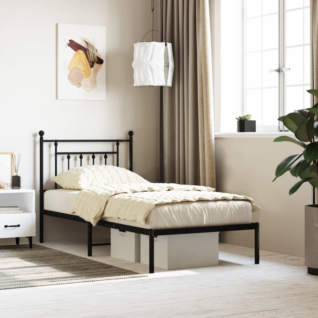 Cadre de lit métal sans matelas avec tête de lit noir 90x190 cm - XIOS