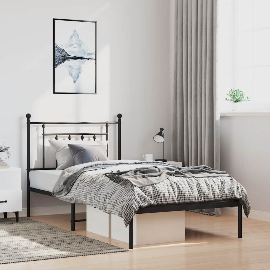 Cadre de lit métal sans matelas avec tête de lit noir 100x190cm - XIOS