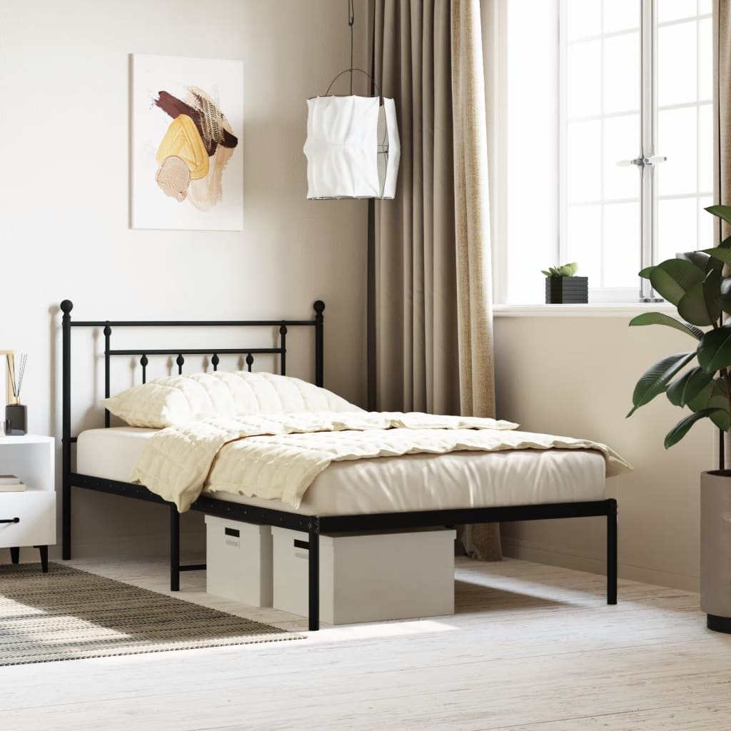 Cadre de lit métal sans matelas avec tête de lit noir 107x203cm - XIOS