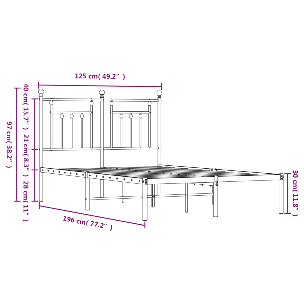 Cadre de lit métal sans matelas avec tête de lit noir 120x190cm - XIOS