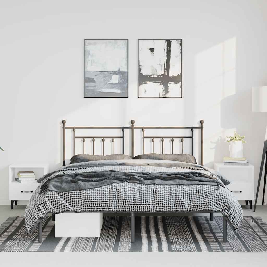 Cadre de lit métal sans matelas avec tête de lit noir 135x190cm - XIOS