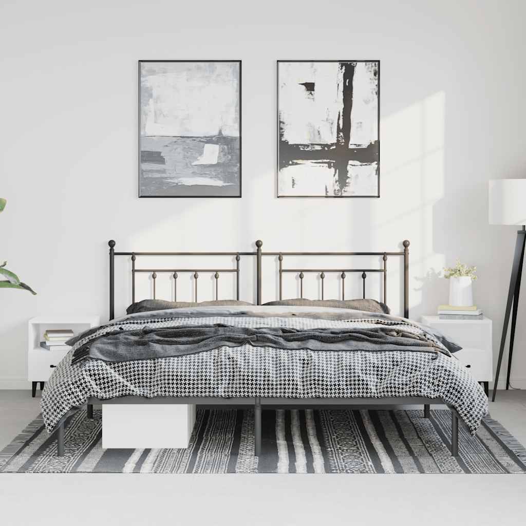 Cadre de lit métal sans matelas avec tête de lit noir 183x213cm - XIOS