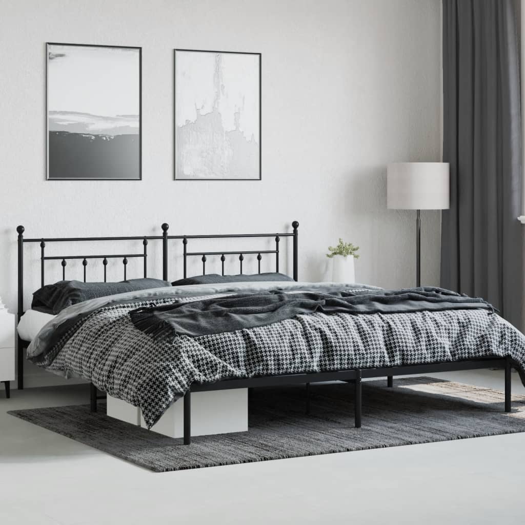 Cadre de lit métal sans matelas avec tête de lit noir 200x200cm - XIOS