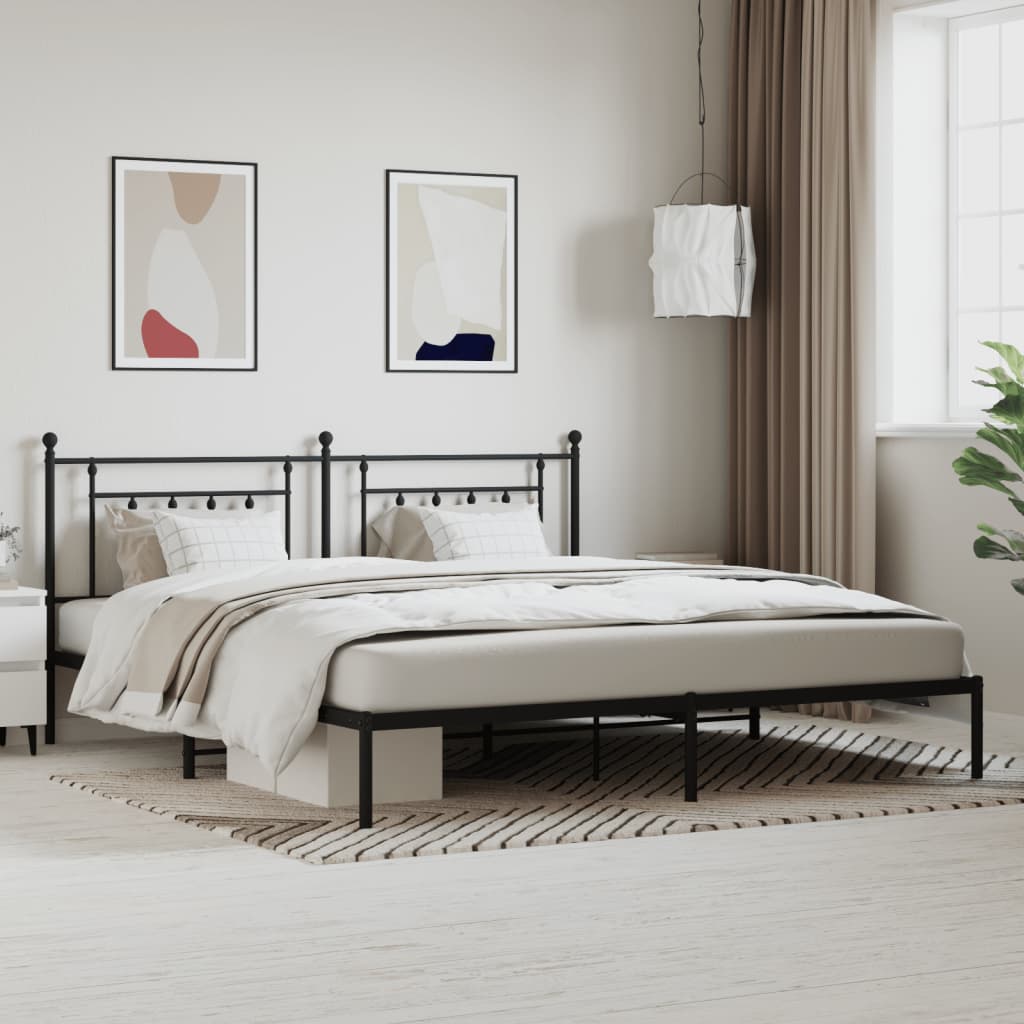 Cadre de lit métal sans matelas avec tête de lit noir 200x200cm - XIOS