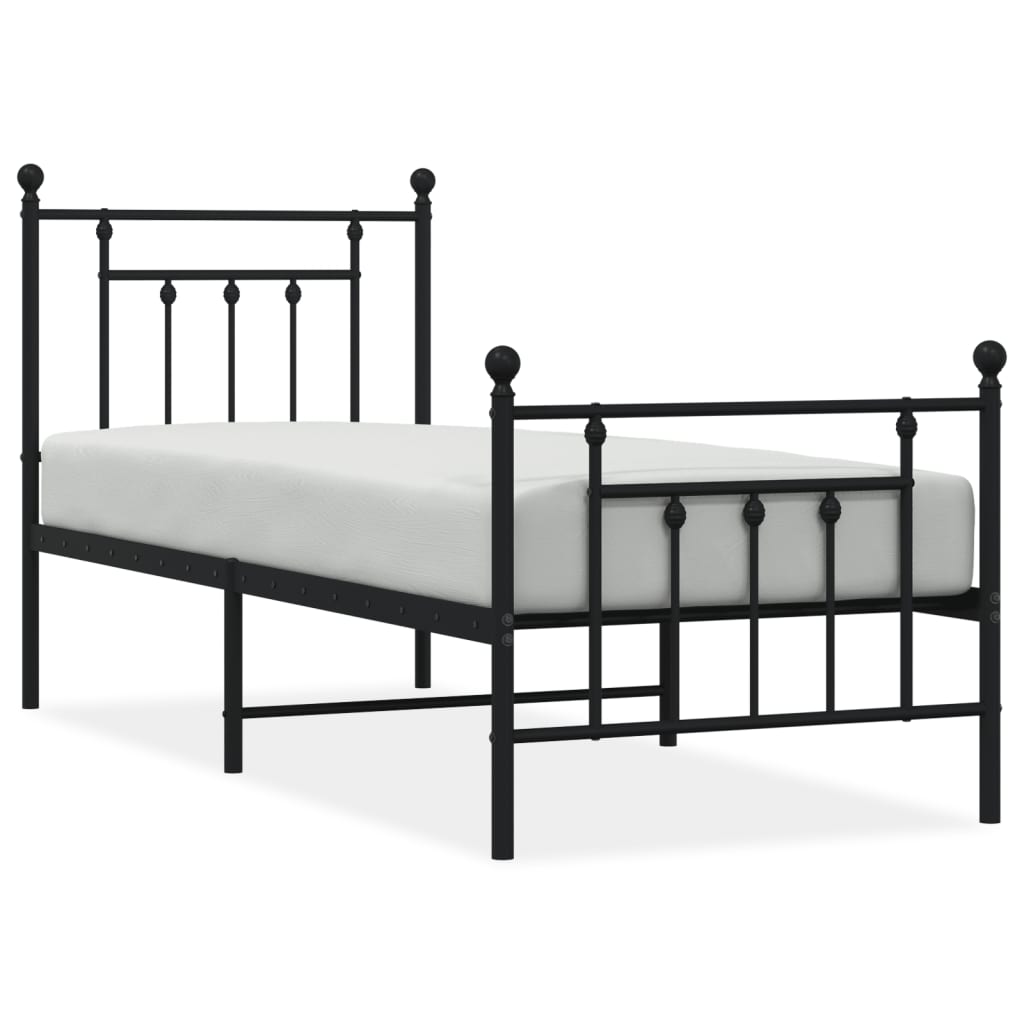 Cadre de lit métal sans matelas avec pied de lit noir 75x190 cm - XIOS