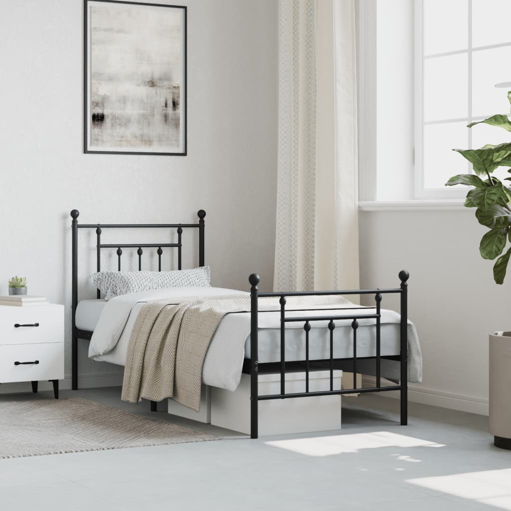 Cadre de lit métal sans matelas avec pied de lit noir 75x190 cm - XIOS