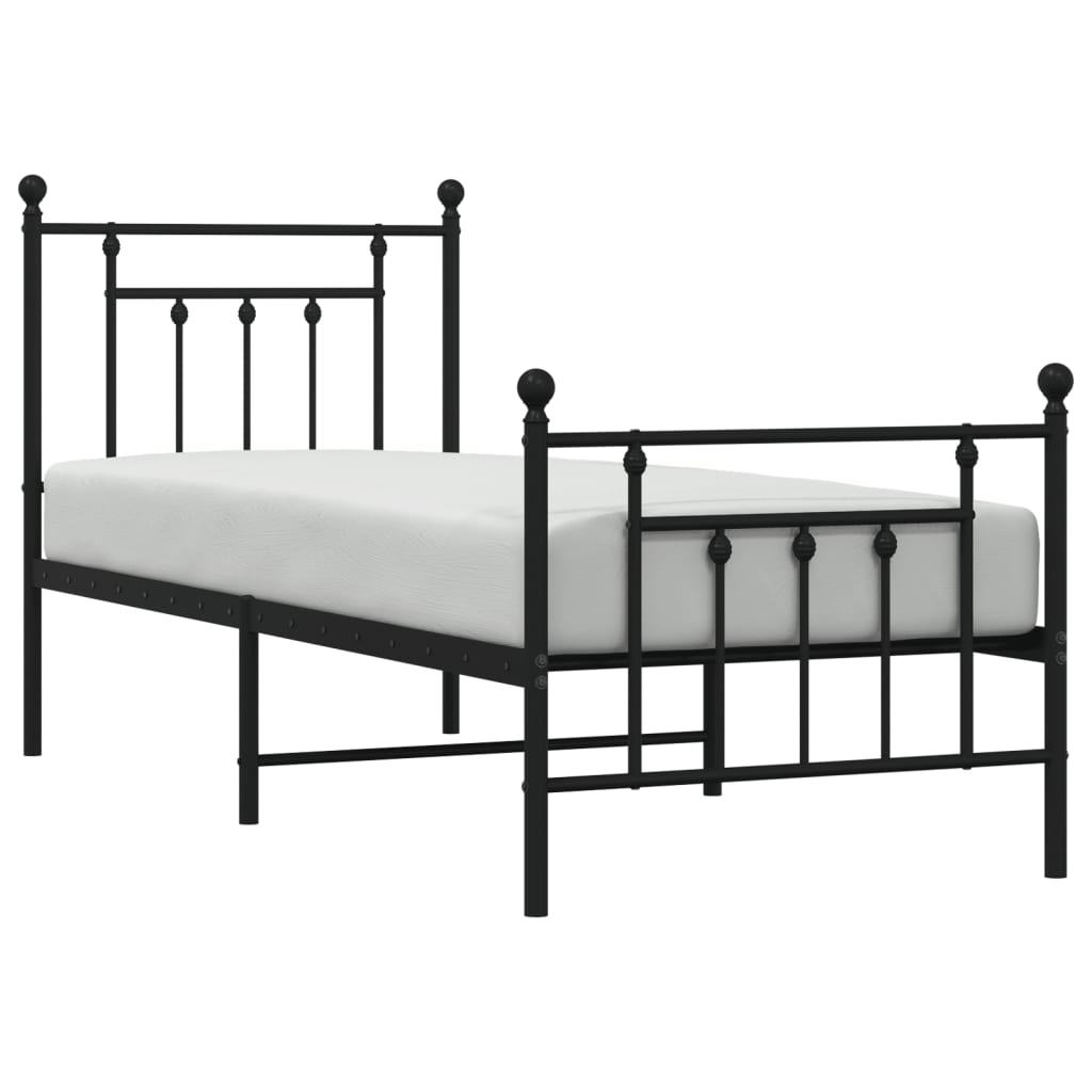 Cadre de lit métal sans matelas avec pied de lit noir 75x190 cm - XIOS