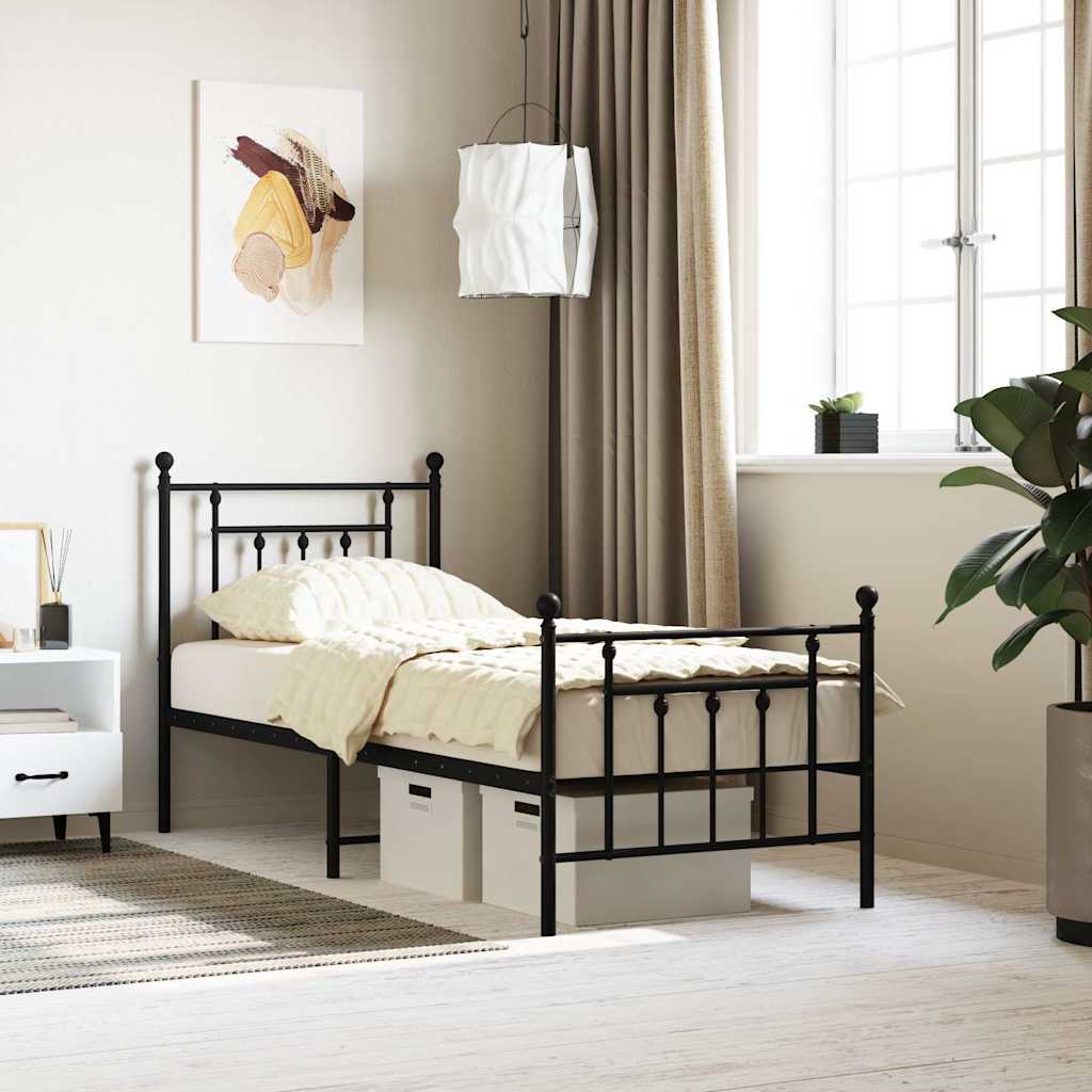 Cadre de lit métal sans matelas avec pied de lit noir 75x190 cm - XIOS