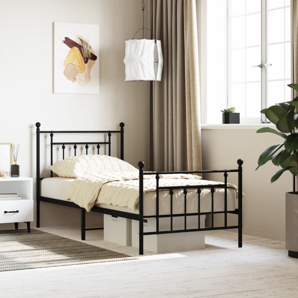 Cadre de lit métal sans matelas avec pied de lit noir 80x200 cm - XIOS
