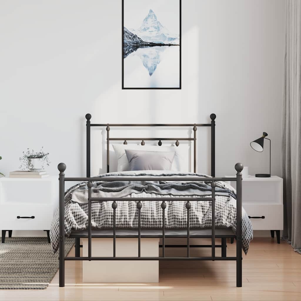 Cadre de lit métal sans matelas et pied de lit noir 100x200 cm - XIOS