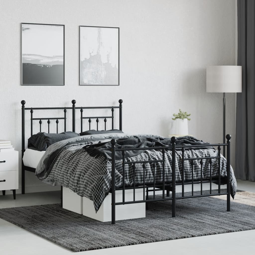 Cadre de lit métal sans matelas avec pied de lit noir 120x200cm - XIOS