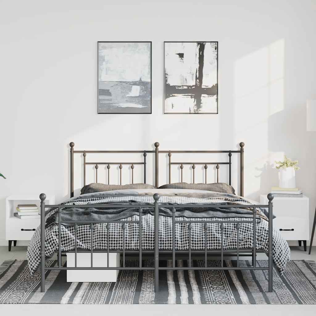 Cadre de lit métal sans matelas avec pied de lit noir 135x190cm - XIOS