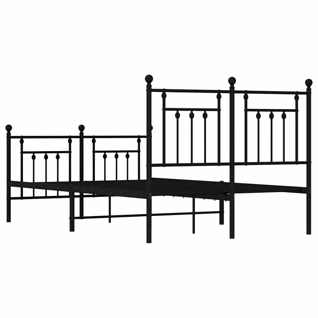 Cadre de lit métal sans matelas avec pied de lit noir 135x190cm - XIOS