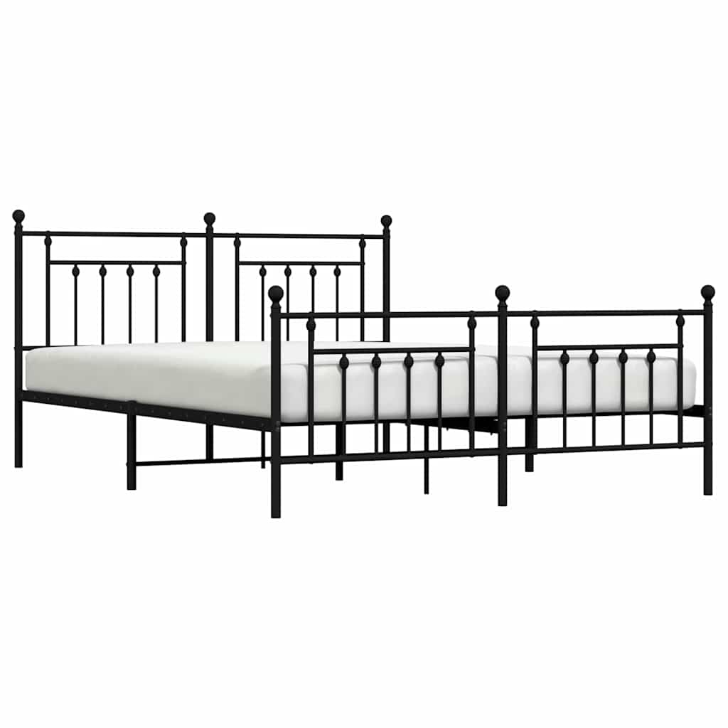 Cadre de lit métal sans matelas avec pied de lit noir 183x213cm - XIOS