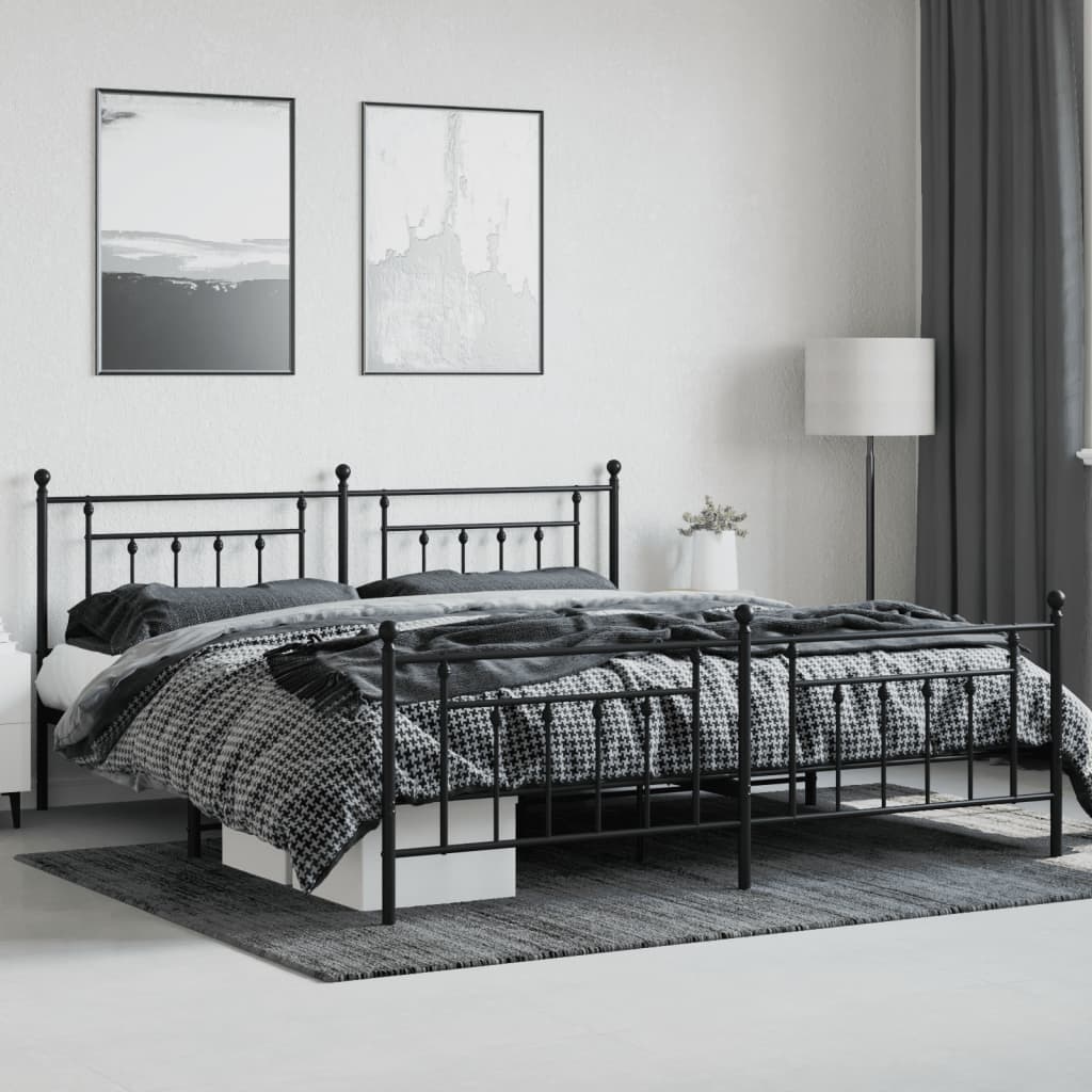 Cadre de lit métal sans matelas avec pied de lit noir 200x200cm - XIOS