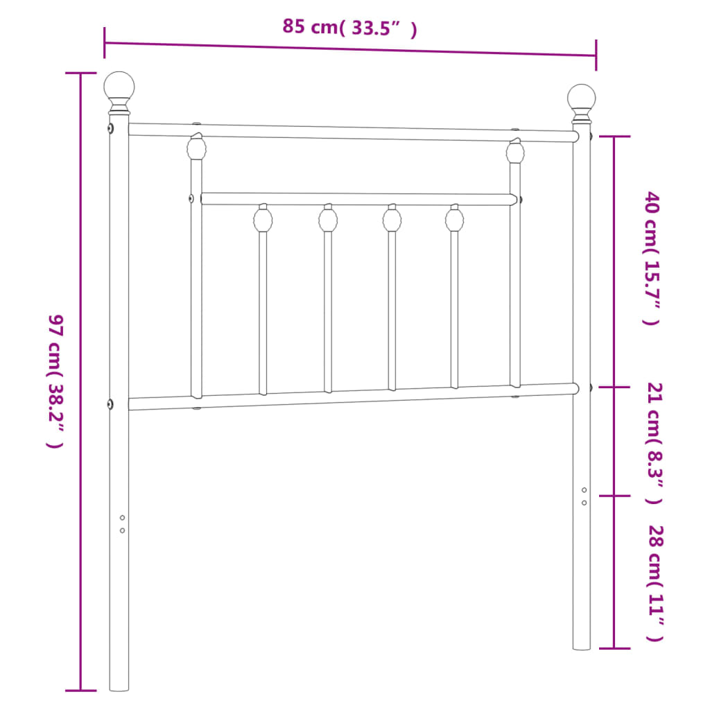 Tête de lit de remplacement métal noir 80 cm - XIOS