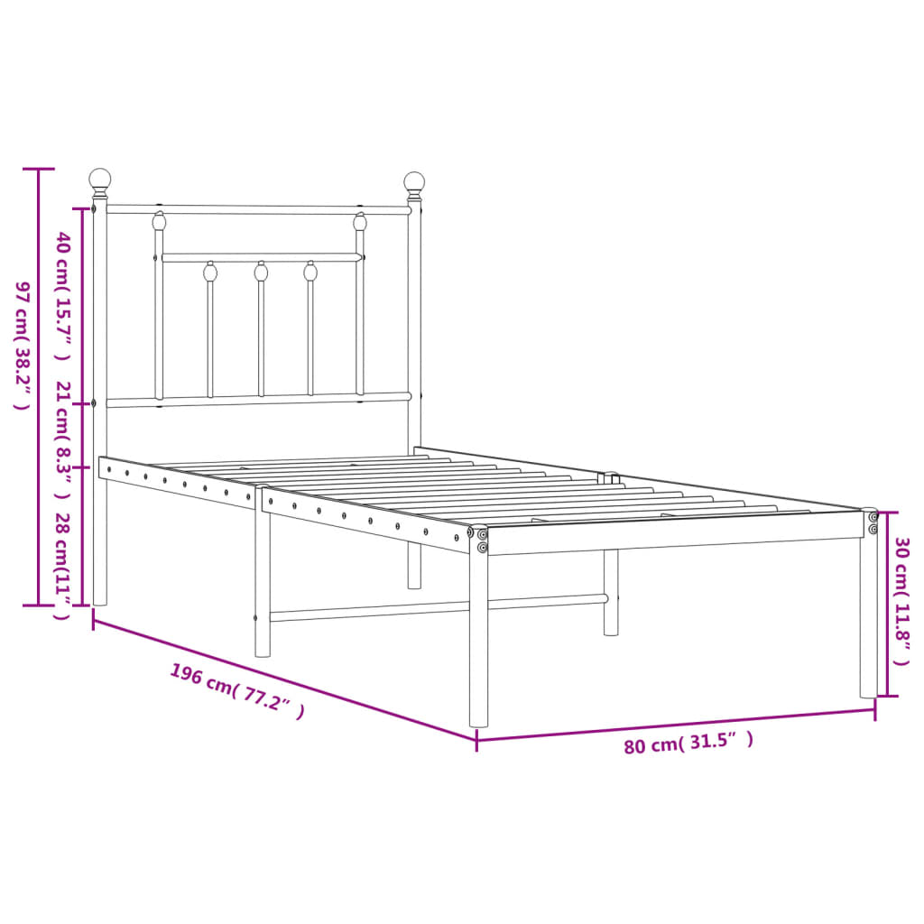 Cadre de lit métal sans matelas avec tête de lit blanc 75x190cm - XIOS