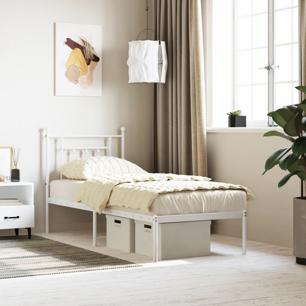 Cadre de lit métal sans matelas avec tête de lit blanc 75x190cm - XIOS