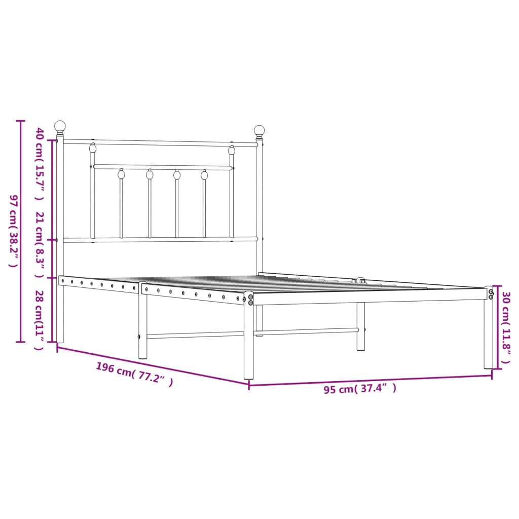Cadre de lit métal sans matelas avec tête de lit blanc 90x190cm - XIOS