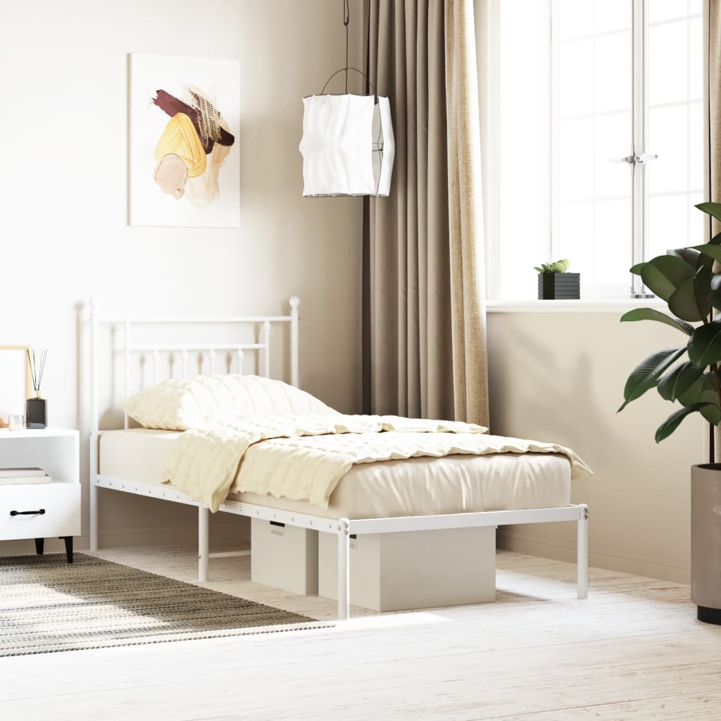 Cadre de lit métal sans matelas avec tête de lit blanc 90x190cm - XIOS