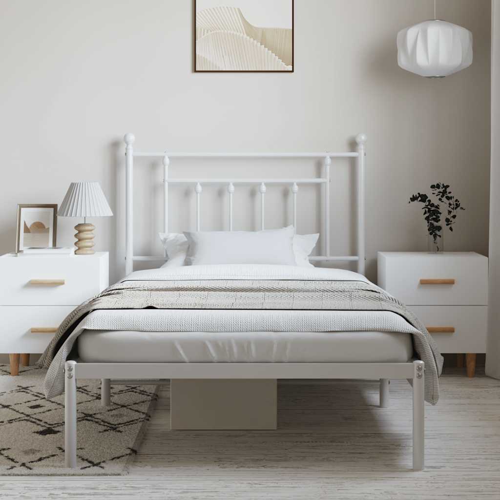 Cadre de lit métal sans matelas et tête de lit blanc 100x190 cm - XIOS