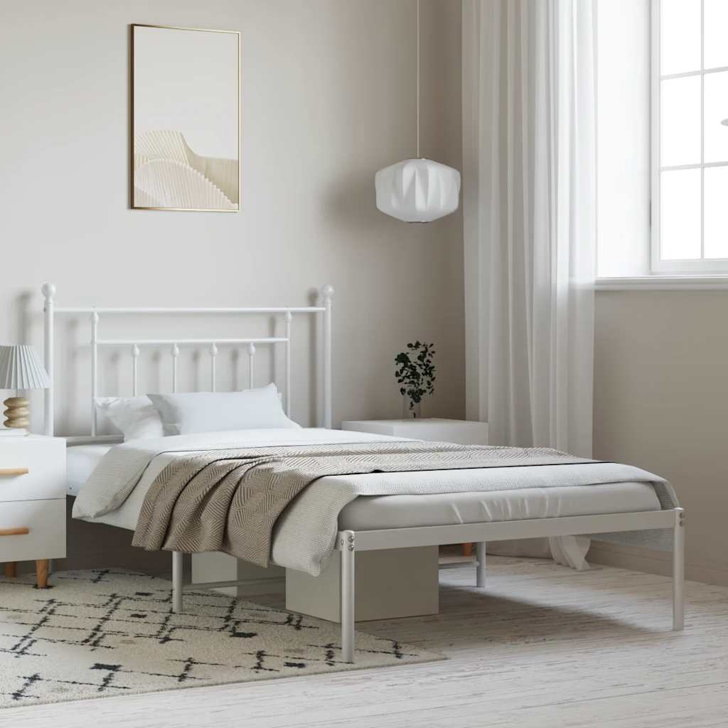 Cadre de lit métal sans matelas et tête de lit blanc 100x200 cm - XIOS
