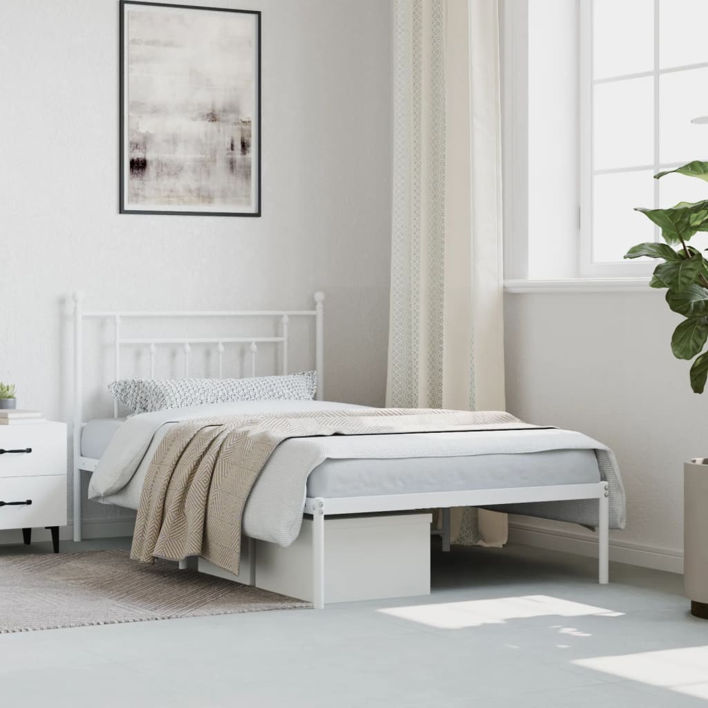 Cadre de lit métal sans matelas et tête de lit blanc 107x203 cm - XIOS
