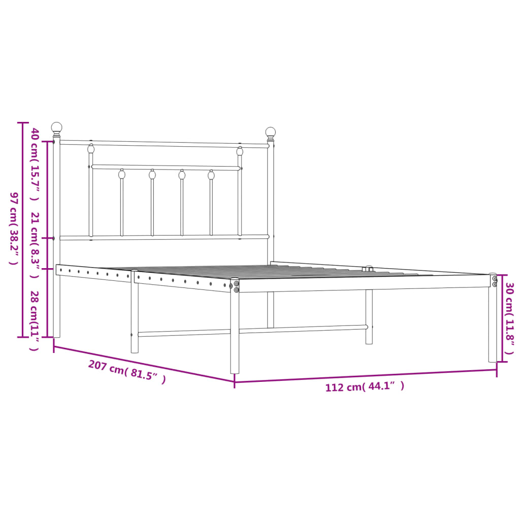 Cadre de lit métal sans matelas et tête de lit blanc 107x203 cm - XIOS