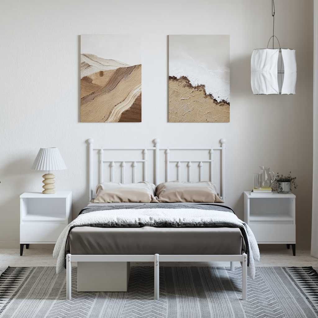 Cadre de lit métal sans matelas et tête de lit blanc 135x190 cm - XIOS