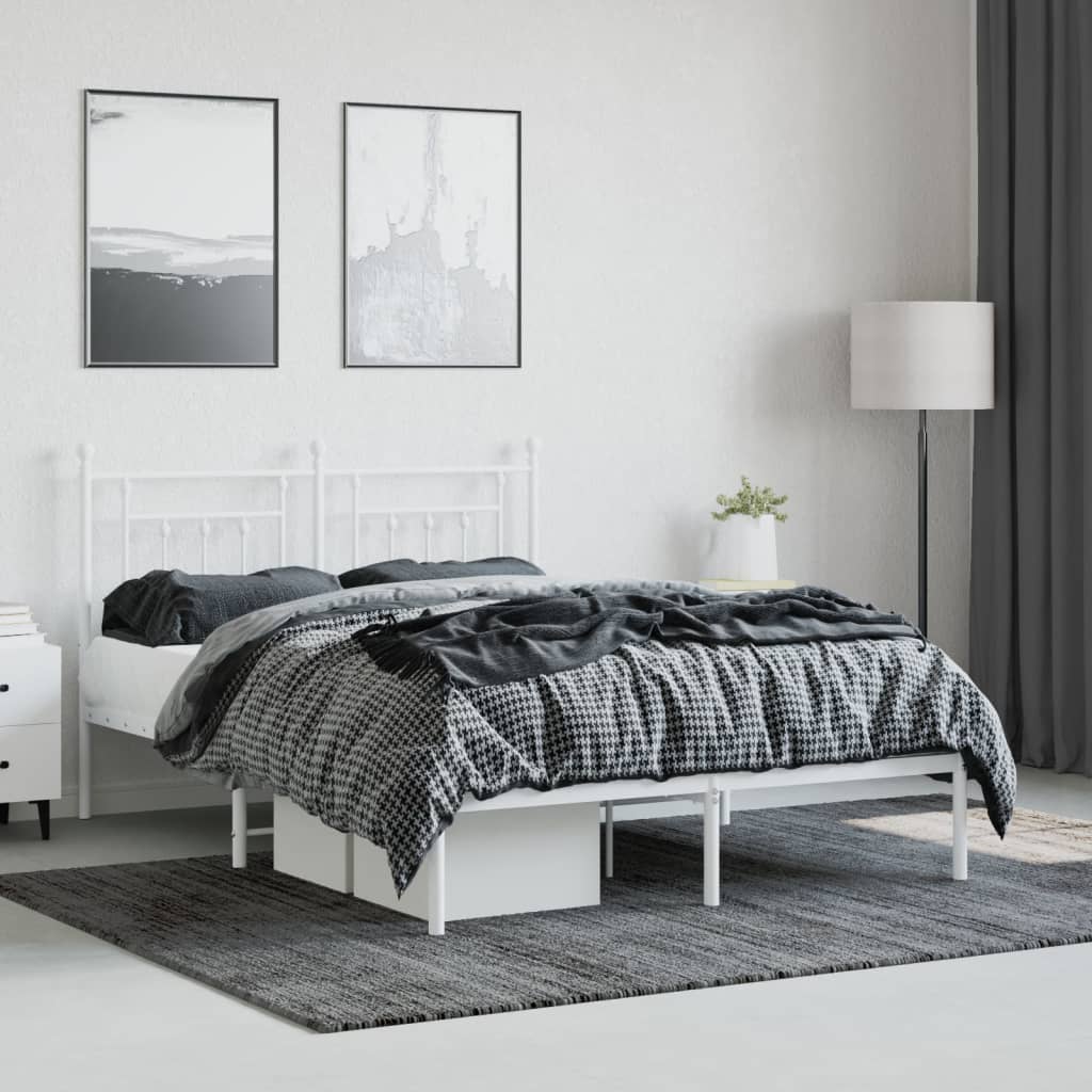 Cadre de lit métal sans matelas et tête de lit blanc 140x200 cm - XIOS