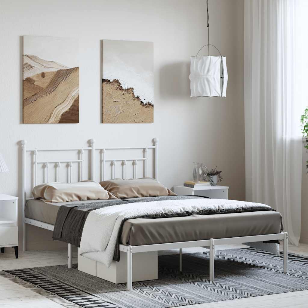Cadre de lit métal sans matelas et tête de lit blanc 150x200 cm - XIOS