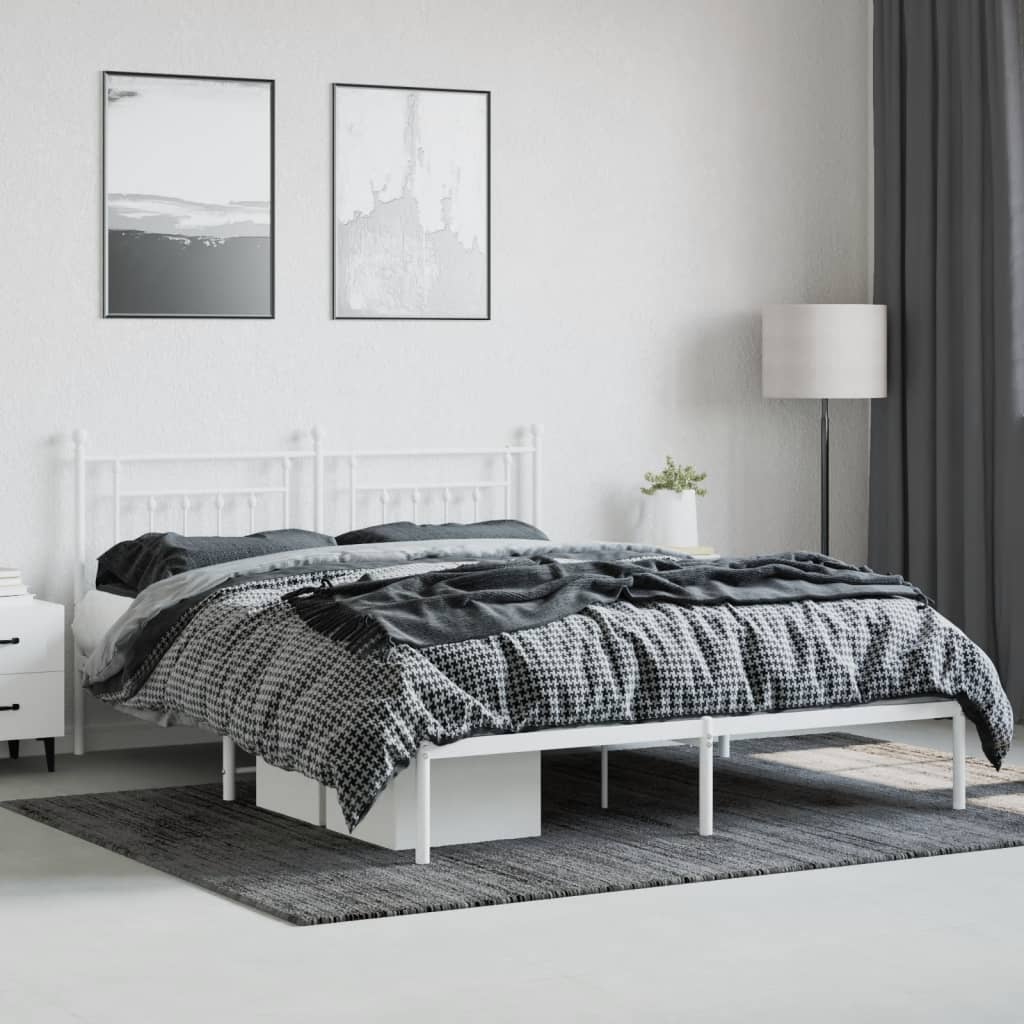 Cadre de lit métal sans matelas et tête de lit blanc 160x200 cm - XIOS
