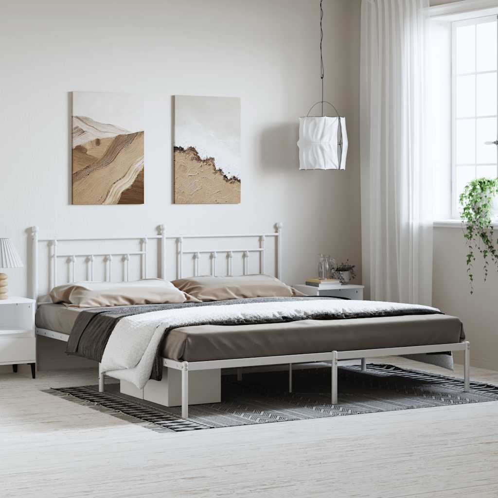 Cadre de lit métal sans matelas et tête de lit blanc 193x203 cm - XIOS