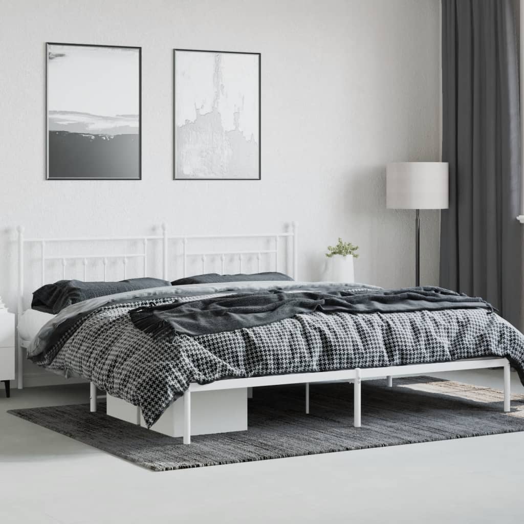 Cadre de lit métal sans matelas et tête de lit blanc 200x200 cm - XIOS