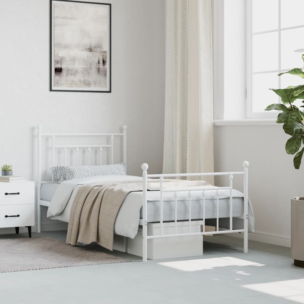 Cadre de lit métal sans matelas avec pied de lit blanc 90x190cm - XIOS