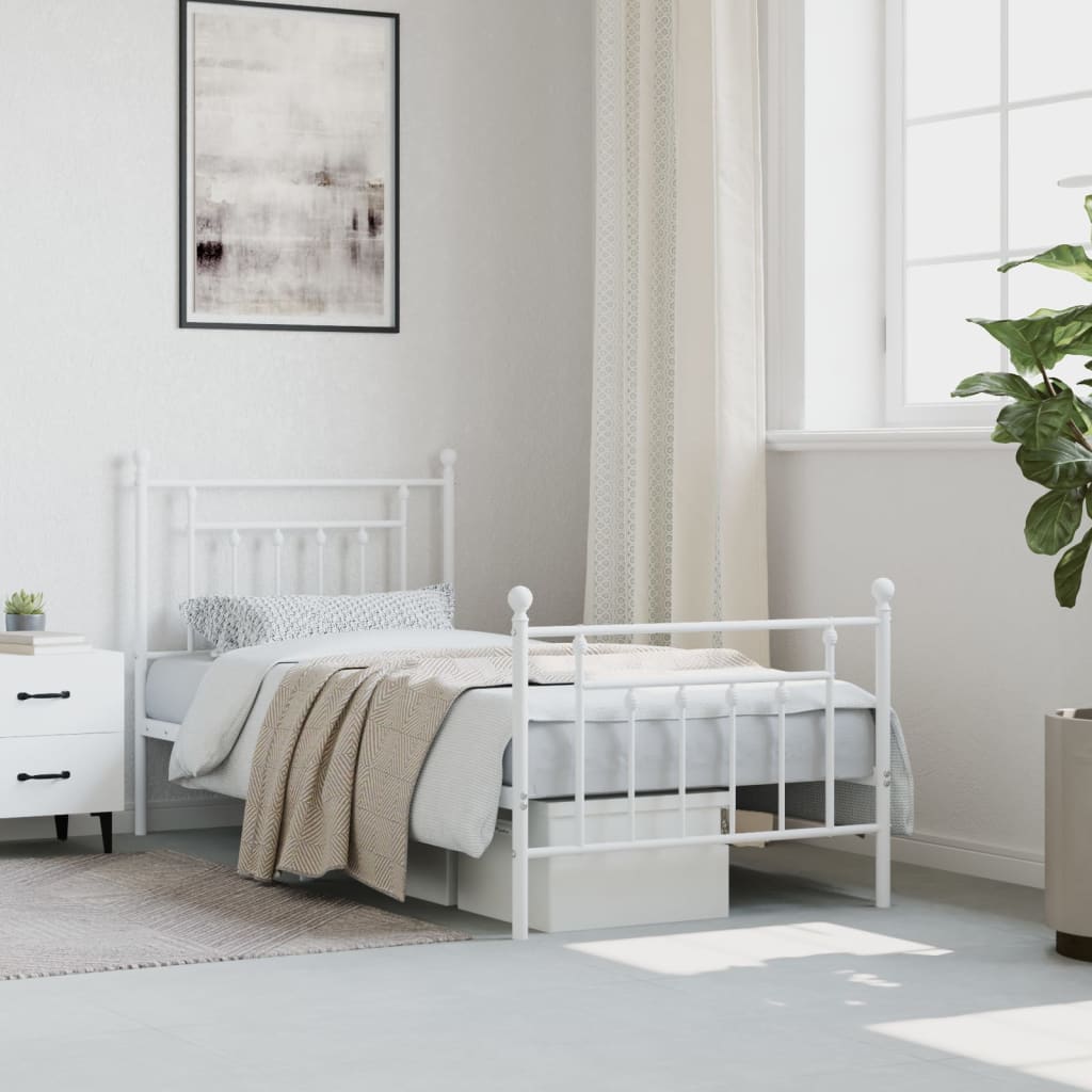 Cadre de lit métal sans matelas avec pied de lit blanc 90x200cm - XIOS