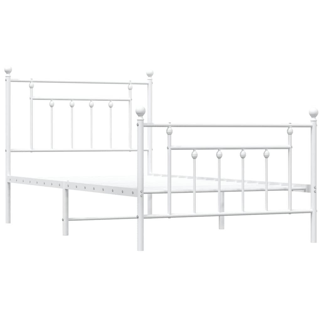 Cadre de lit métal sans matelas et pied de lit blanc 100x190 cm - XIOS