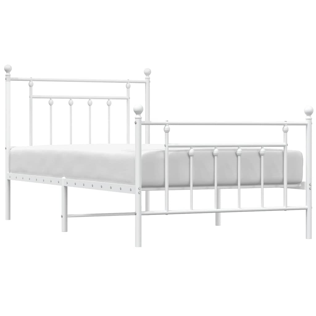 Cadre de lit métal sans matelas et pied de lit blanc 100x190 cm - XIOS