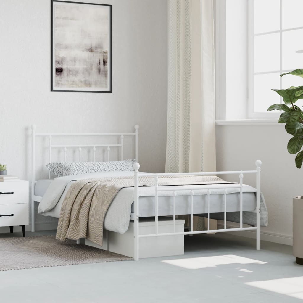 Cadre de lit métal sans matelas et pied de lit blanc 107x203 cm - XIOS