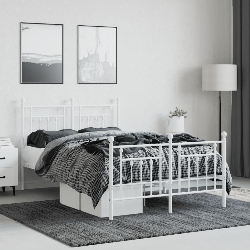 Cadre de lit métal sans matelas et pied de lit blanc 120x200 cm - XIOS