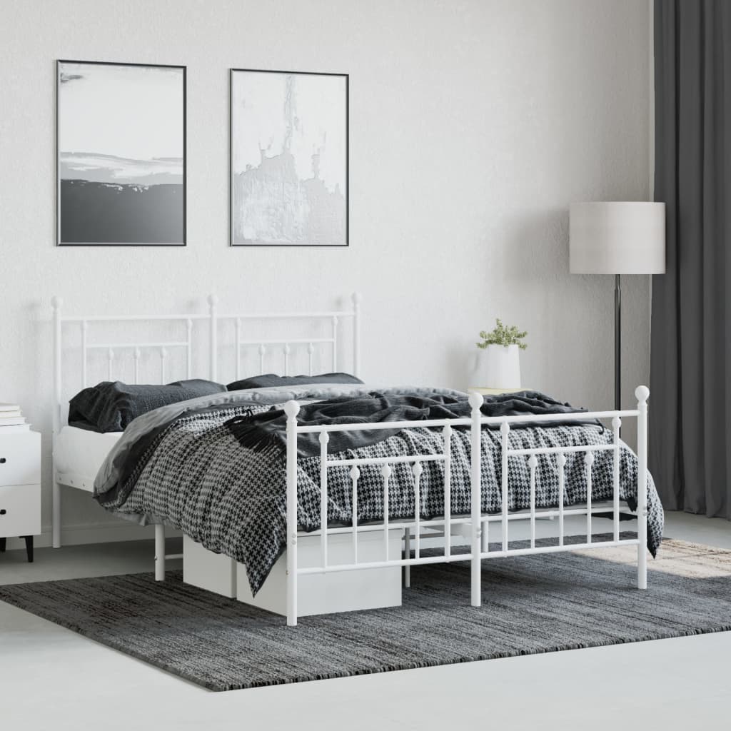 Cadre de lit métal sans matelas et pied de lit blanc 140x190 cm - XIOS