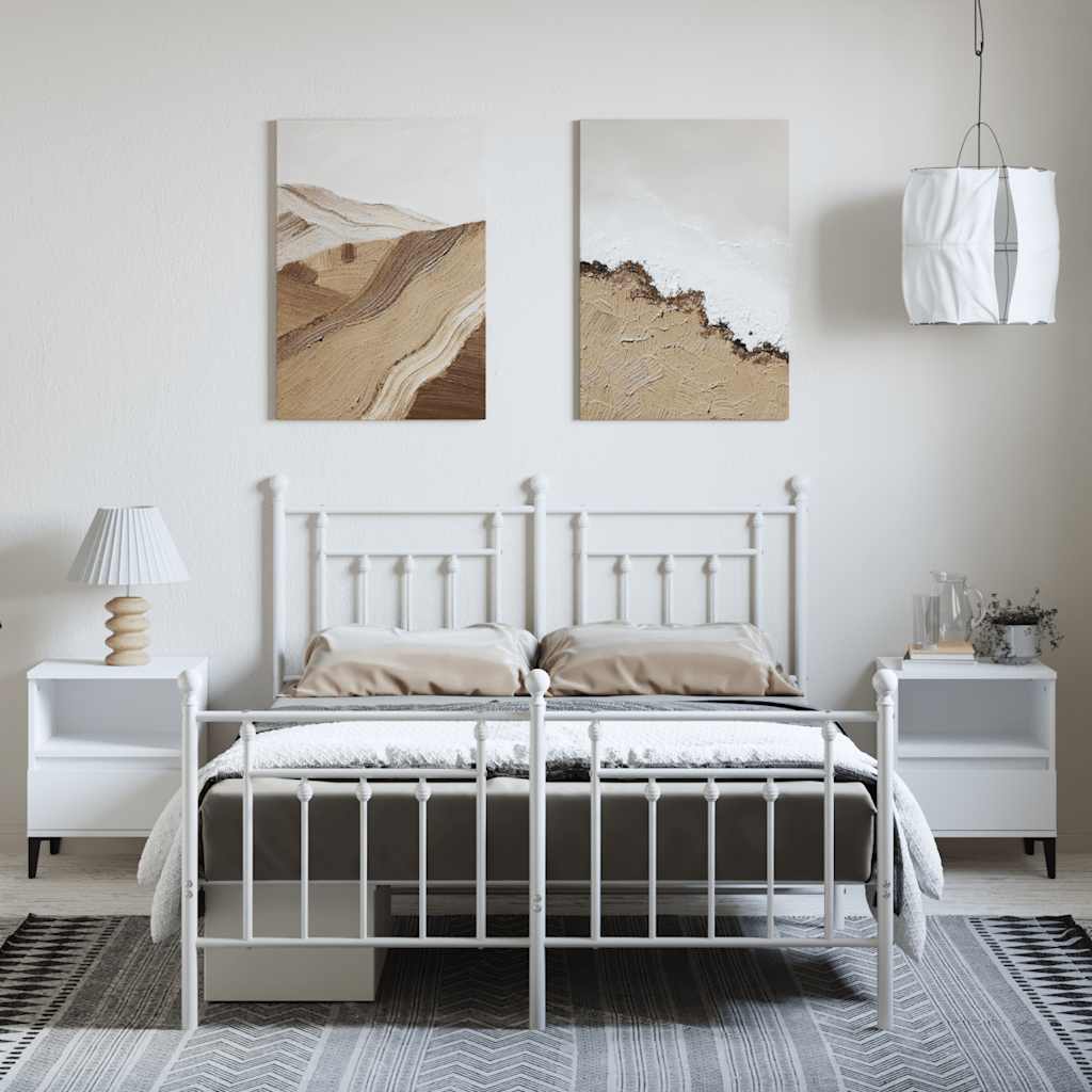 Cadre de lit métal sans matelas et pied de lit blanc 150x200 cm - XIOS