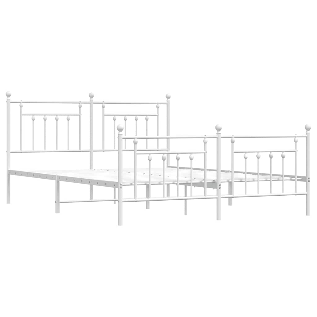 Cadre de lit métal sans matelas et pied de lit blanc 183x213 cm - XIOS