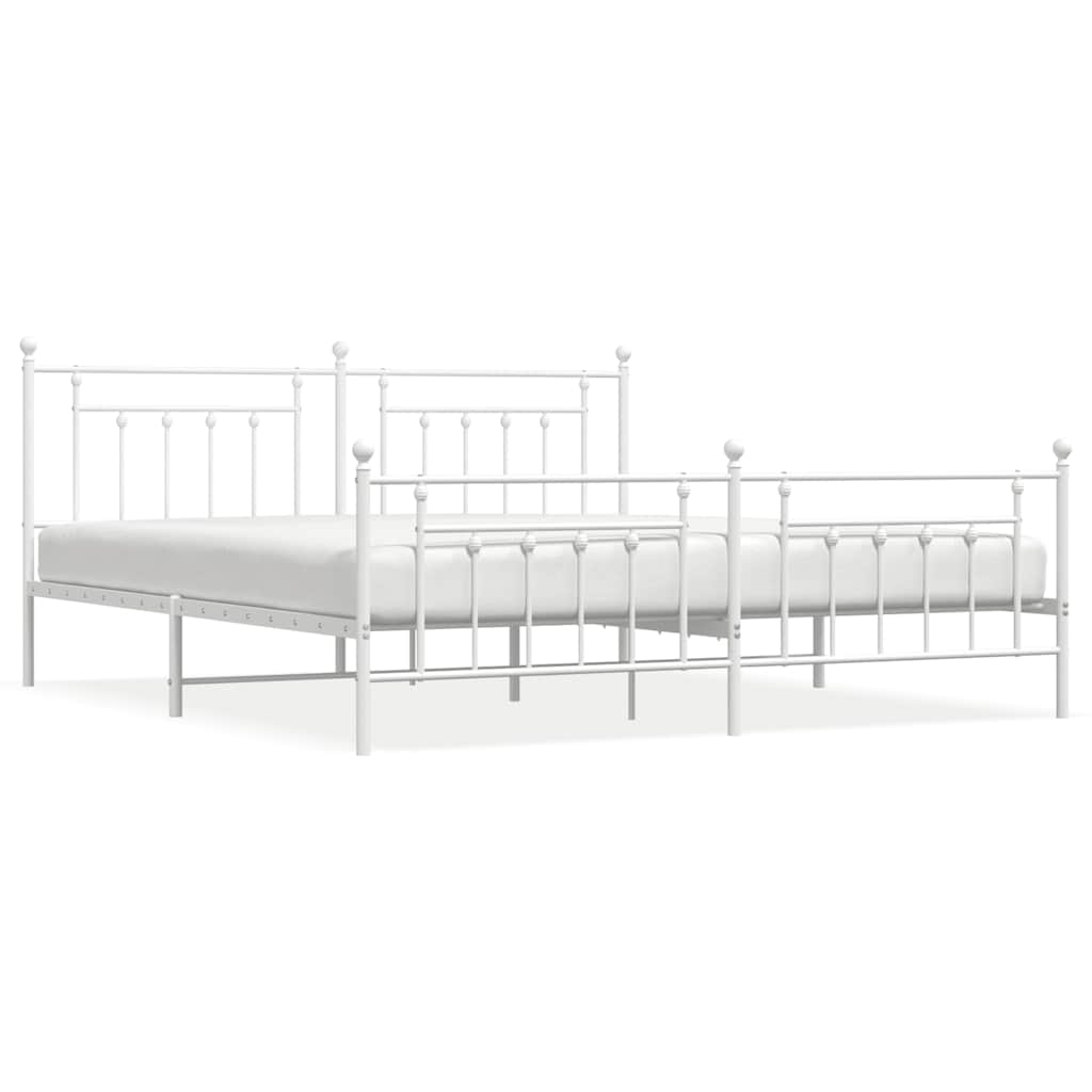 Cadre de lit métal sans matelas et pied de lit blanc 193x203 cm - XIOS