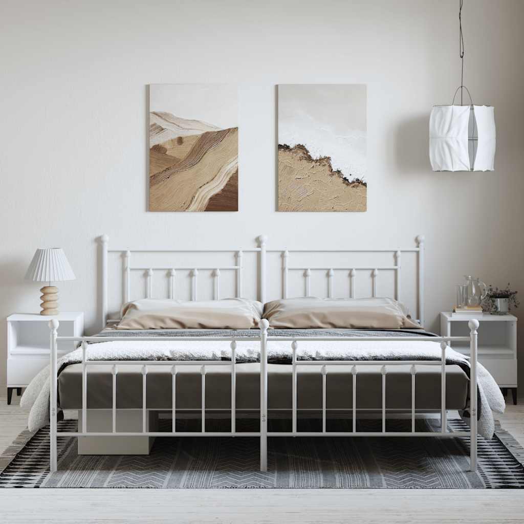 Cadre de lit métal sans matelas et pied de lit blanc 193x203 cm - XIOS