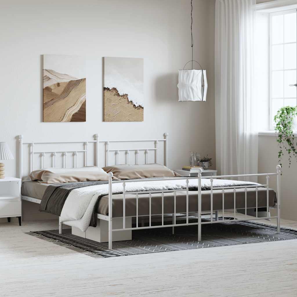 Cadre de lit métal sans matelas et pied de lit blanc 193x203 cm - XIOS