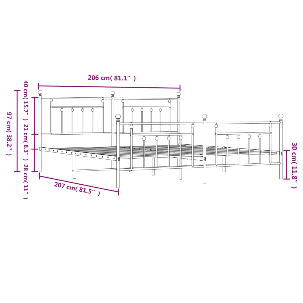 Cadre de lit métal sans matelas et pied de lit blanc 200x200 cm - XIOS