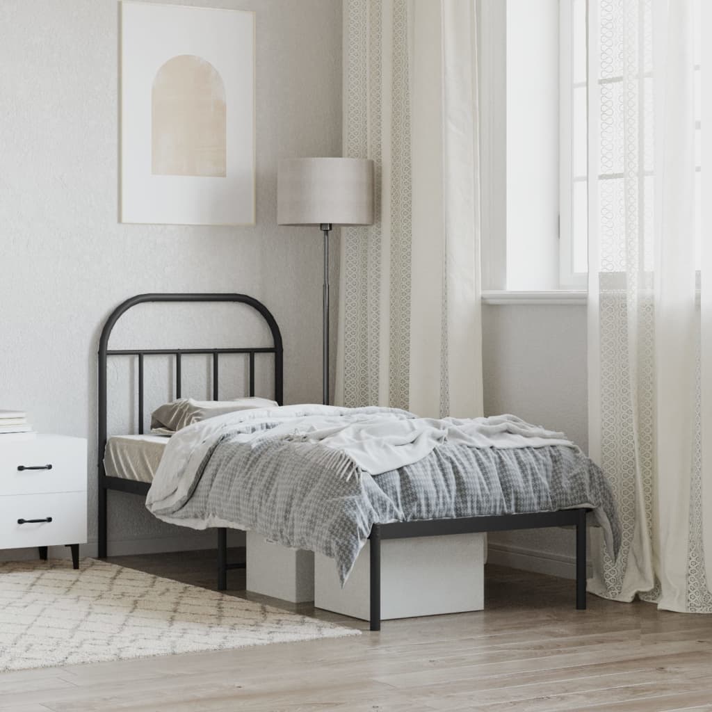Cadre de lit métal sans matelas avec tête de lit noir 75x190 cm - XIOS