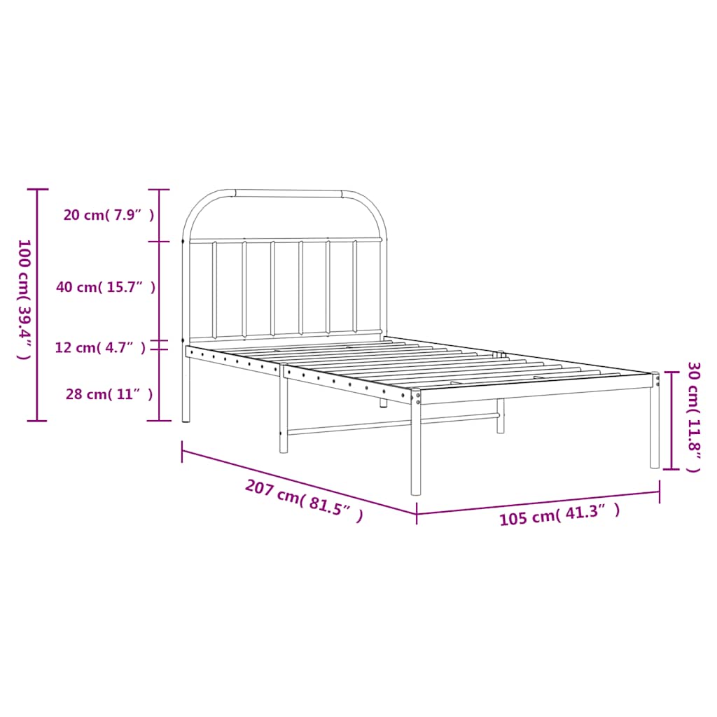 Cadre de lit métal sans matelas avec tête de lit noir 100x200cm - XIOS